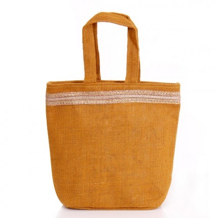 Jute Ziper Bag with Lace