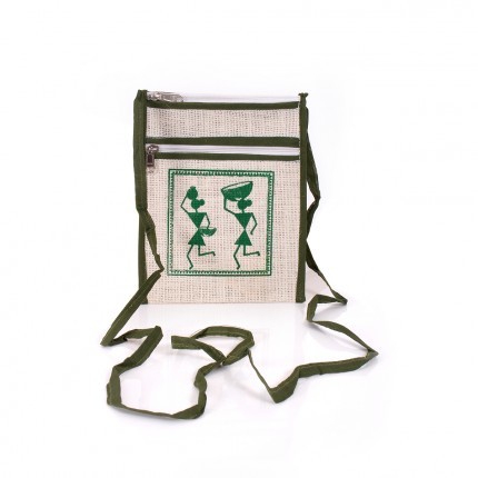 Jute Sling Bag With Warli Design