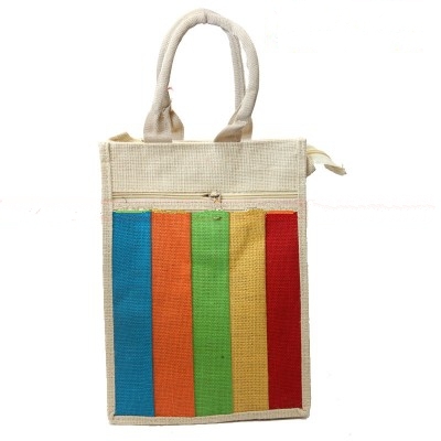 Jute Bag - Cream With Colorful Stripes 