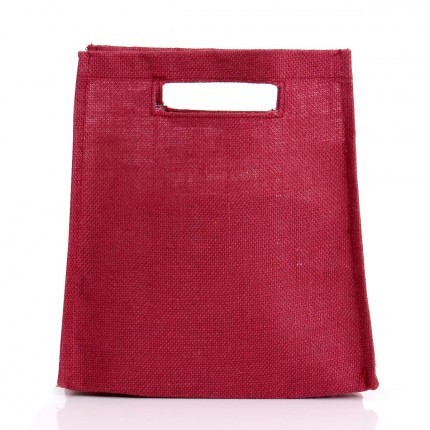 Jute Bag - Jute Fabric, 9x10x4 Inch, Burgundy | Eco-friendly, Durable, Reusable, Lightweight, Stylish, Cut-out Handle