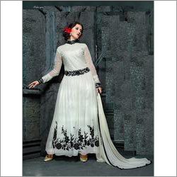 Indian White Net Embroidered Anarkali Suit