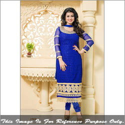 Blissta Blue Georgette Fancy Party Wear Salwar Suit - Faux Georgette Top, Santoon Bottom, Chiffon Dupatta | Modern Design, Full Sleeves, Attractive Color, High Quality