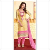 Peach And Pink Yellow Cotton Straight Designer Salwar Suit