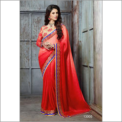 Blissta Orange Fancy Wedding Wear Saree - Georgette & Jacquard Fabric, 5.50 Mts Length | Designer Embroidered Work, Un-Stitched Silk Blouse, Perfect for Parties & Festivals