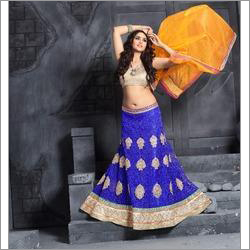 Purple And Orange Blue Net Designer Lehenga Choli