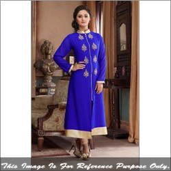 Blissta Blue Georgette Designer Kurti - Embroidered, Full-Sleeve, Sizes L-XXL | Ideal for Parties, Casual Wear, and Traditional Occasions