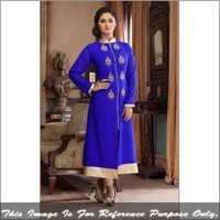Blissta Blue Georgette Designer Kurti - Embroidered, Full-sleeve, Sizes L-xxl | Ideal For Parties, Casual Wear, And Traditional Occasions