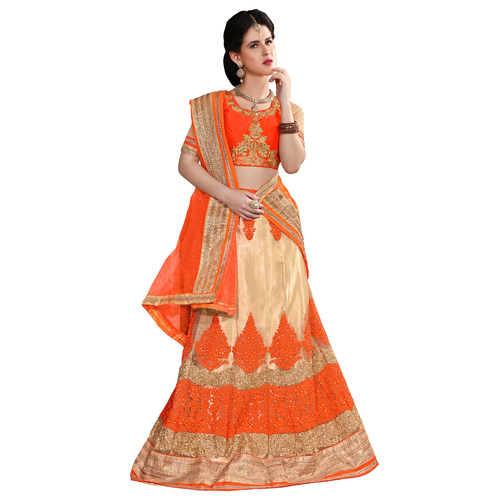 Occeanus Orange Net Designer Lehenga Choli