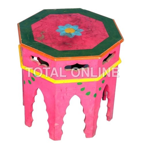 Octagon Shape Hand Painted Wooden Stool