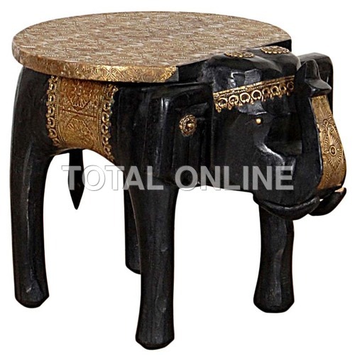 Wooden Elephant Coffee Table With Brass Fitting