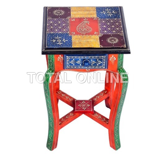 Wooden Square Shape Long Stool With Metal Fitting