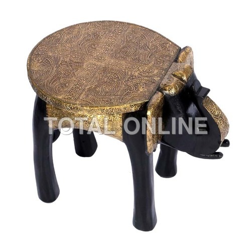 Contemporary Wooden Elephant Shape Stool Metal