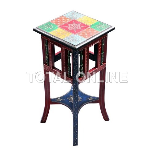 Wooden Square Shape Long Stool With Metal Fitting