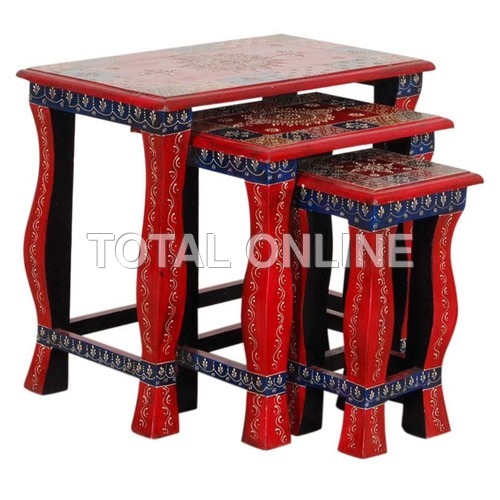Red Wooden Nested Table Set