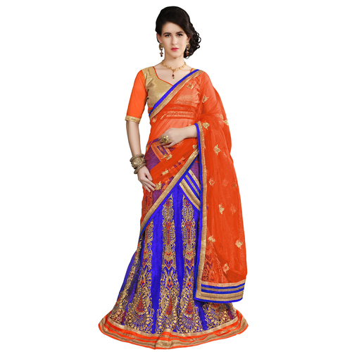 Occeanus Blue and Orange Net Designer Lehenga Choli