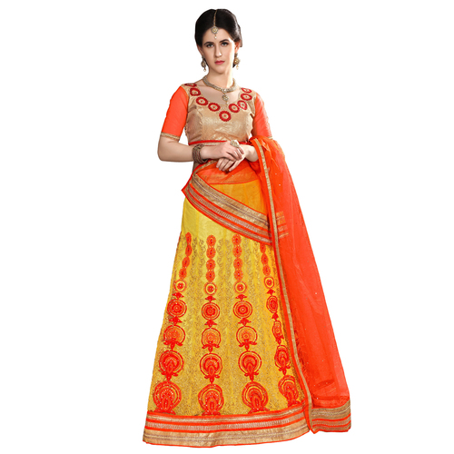Occeanus Orange Net Designer Lehenga Choli