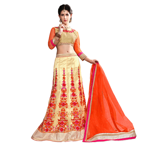 Occeanus Beige Net Designer Lehenga Choli