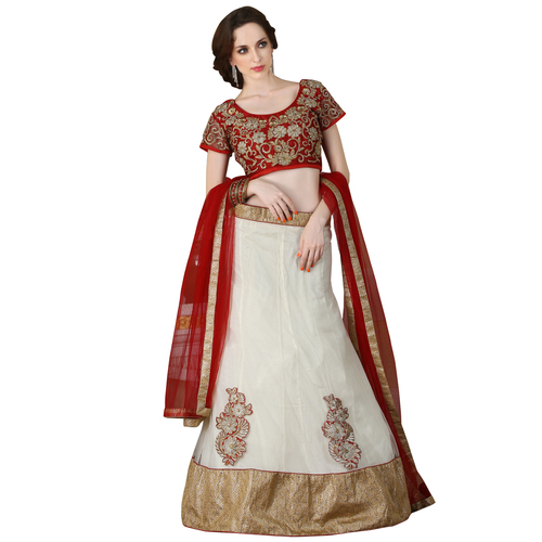 Occeanus White and Red Net Designer Lehenga Choli