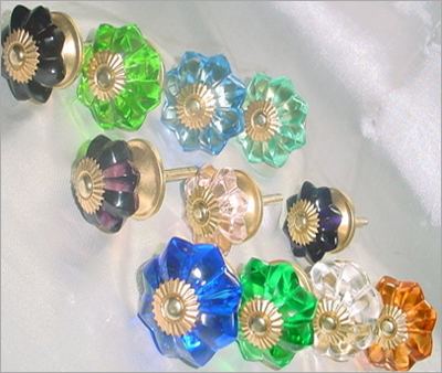 Cut Glass Door Knob - Color: Green