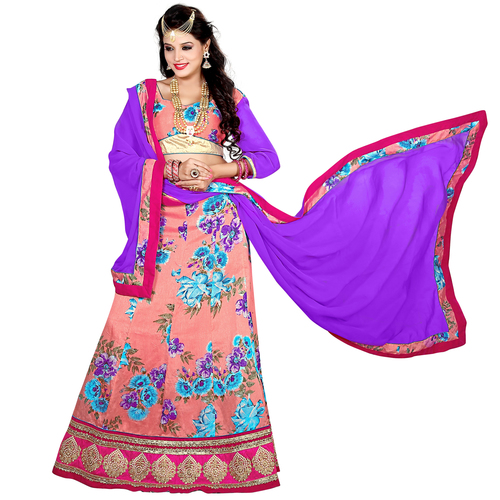 Occeanus Peach Bhagalpuri Designer Lehenga Choli