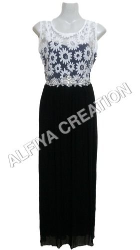 Flower Print With Crystal Work On Waist Maxi Dress