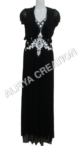 Silver Embroidery Jacket Style Maxi Gown Dress