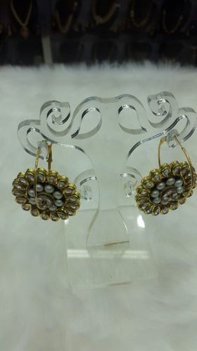 Fancy Traditional Earrings - Metal, 20x15 mm, Gold Color | Elegant Design, Traditional Style, Pearl Accents, Gold Plated