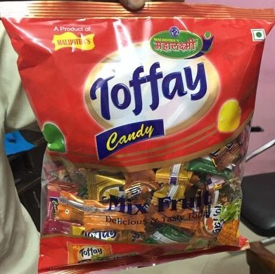 Toffies - 25x30cm Red Plastic Bag, Mixed Fruit Variety Pack, Sweet Treat