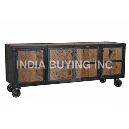 Metal Wood Cabinet with Wheels