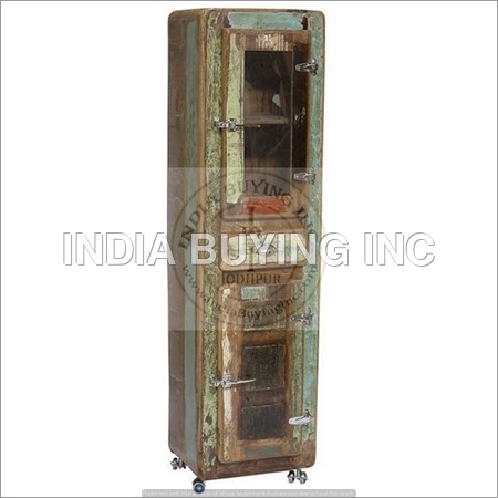 Reclaimed Wood Bedsider - Reclaimed Wood, 150cm Height, Green Patina | Stylish Storage, Durable, 3 Adjustable Shelves, Lockable Wheels