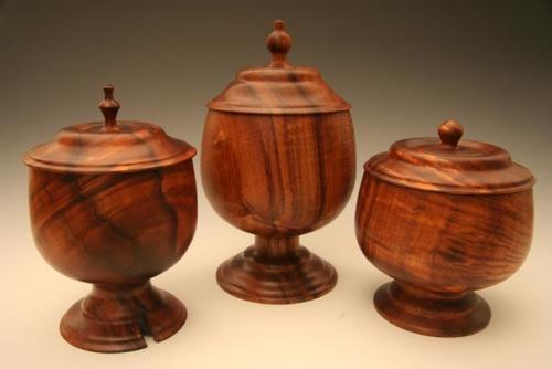 King Kalakaua Style Urns - Hand-Carved Wood, Varied Dimensions, Polished Finish | Elegant Design, Traditional, Durable, Fitted Lid