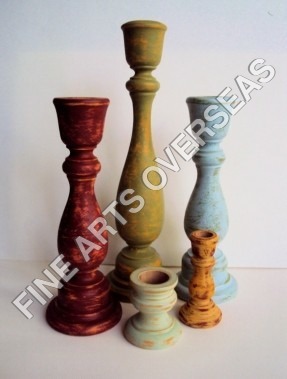 Distressed Wooden Candle Sticks