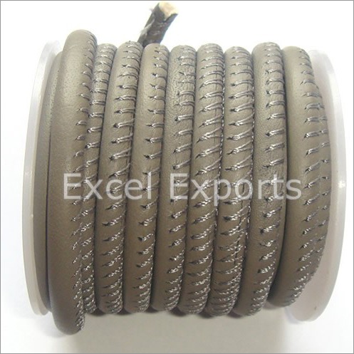 Grey Leather Stitched Cord