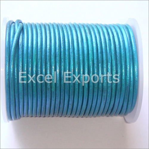Sky Blue Round Metallic Leather Cords 2Mm