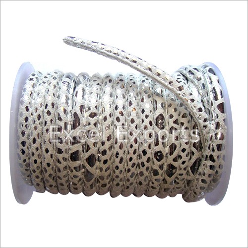 White & Silver Stitch Leather 5mm
