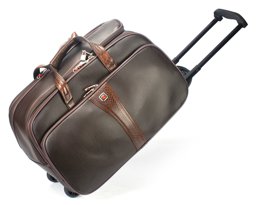 Leather Bags - Leather, 22x15x9 Inches | Zipper Closure, Multiple Compartments, Rolling Wheels, Extendable Handle, Spacious Interior