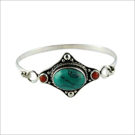 Coral Turquoise 925 Sterling Silver Bangle