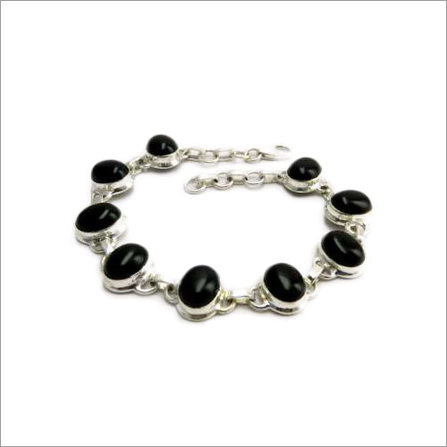 Elegant Black Onyx 925 Sterling Silver Bracelet - 21 cm, Oval Stone, Lobster Claw Lock, Bezel Setting