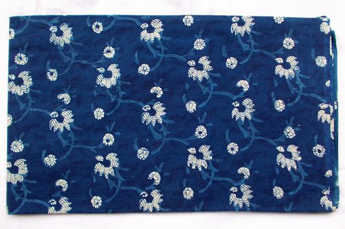 New Floral Indigo Dabu Iqat Hand Block Print Running Design 11