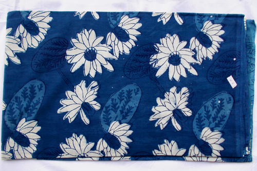 New Big Flower Indigo Blue Dabu Hand Block Print Fabric Design13