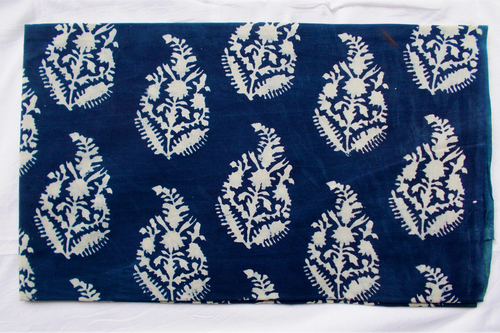 New Blue Paisley Indigo Dabu Hand Block Printed Fabric Running Design14
