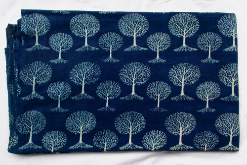 New Tree Plant Print Indigo Dabu Hand Block Printed Blue Dyed Fabric Design 16