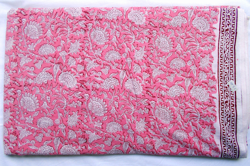 Pink Gadd Floral Pattern Hand Block Printed 100% Cotton Running
