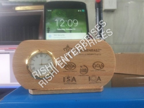 Promotional Wooden Mobile Holder with Clock
