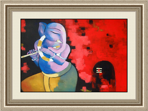 Lord Krishna Abstract Painting - Canvas Acrylic, 24x24 Inches, Red | Artistic Expression, Unique Style, Collector's Item