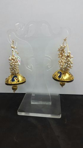 Fancy Earrings - Metal and Pearls 50-60 mm Gold, Elegant Stylish Accessory