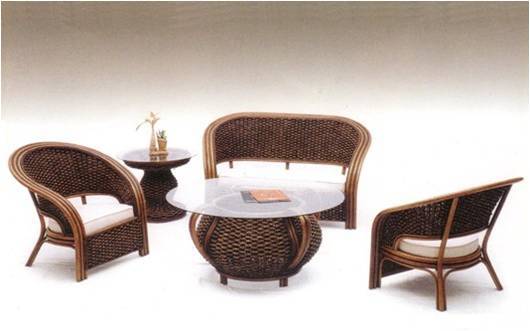 Amour Toulouse Cane Sofa Set - Cane Material, Natural Brown, Pre-Assembled | Cushions Included, Glass Top Table, Stylish Durable Design