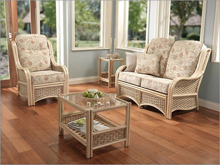 Amour Grenoble Cane Sofa Set - Cane, 4 Pieces, Beige, Glossy Finish | Elegant Design, Comfortable Cotton Upholstery, Durable, Pre-Assembled