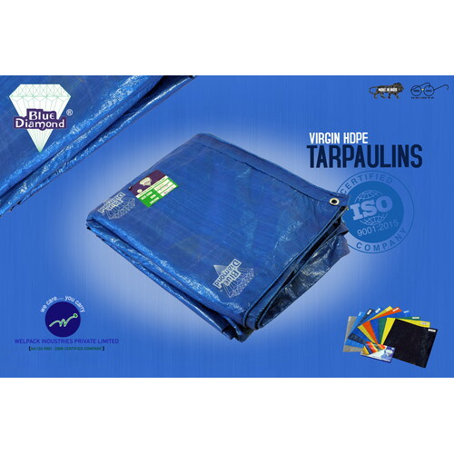 HDPE Tarpaulin - 30x18 Square Feet, Blue Woven Design, Triple Layer Waterproof, Lightweight And Durable