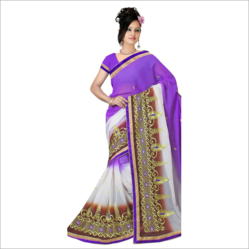 Purple & White Party Wear Sarees